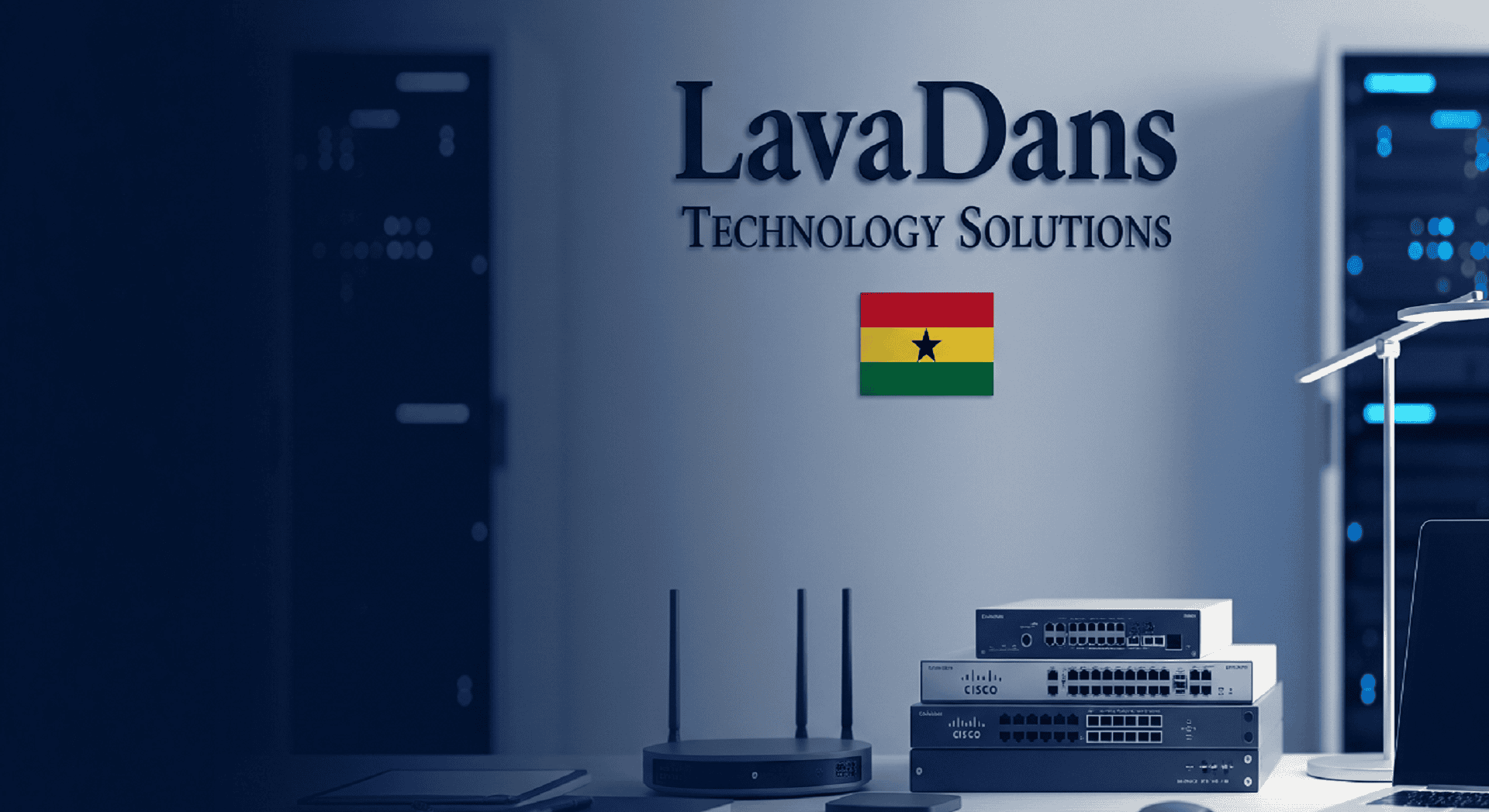 A modern office in Ghana representing LavaDans Technology Solutions' professional IT support and network services.