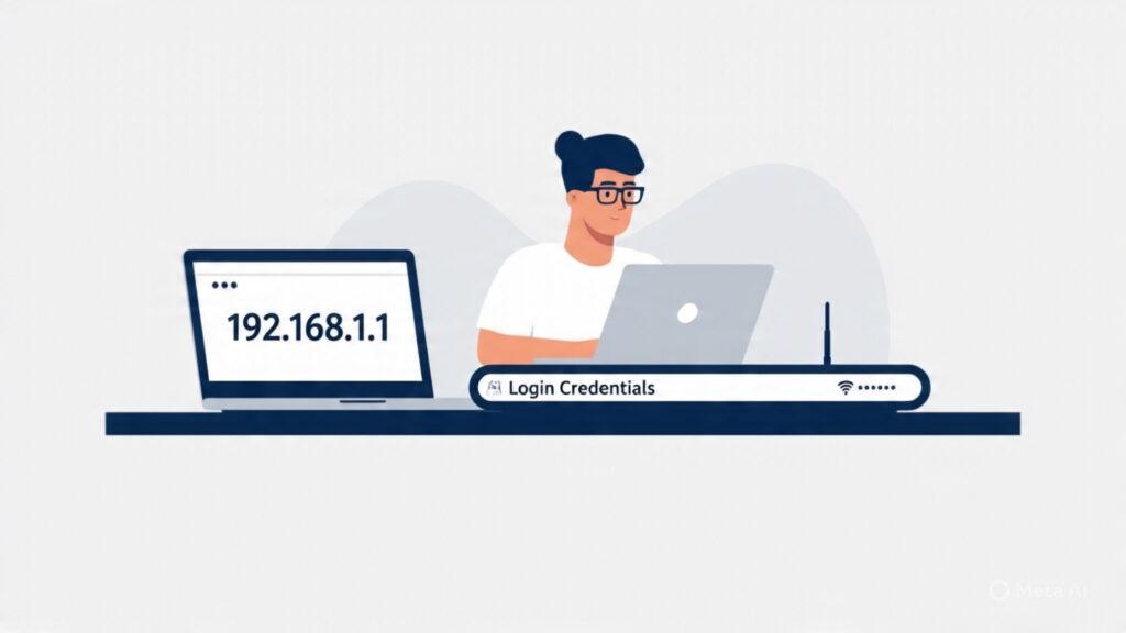 Access Your Router’s Control Panel Illustration of logging into a router’s control panel by typing 192.168.1.1 in a web browser.