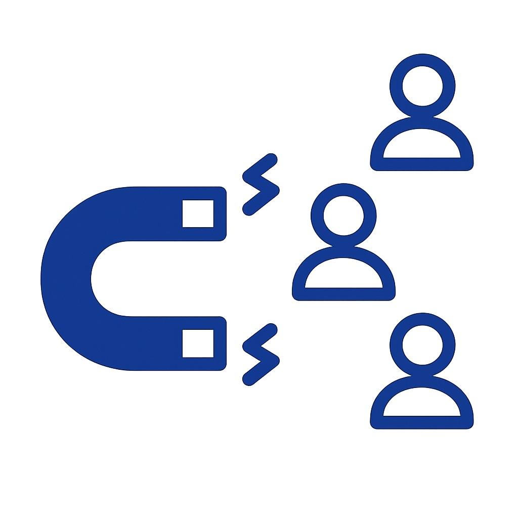 Icon representing attracting more customers with content.