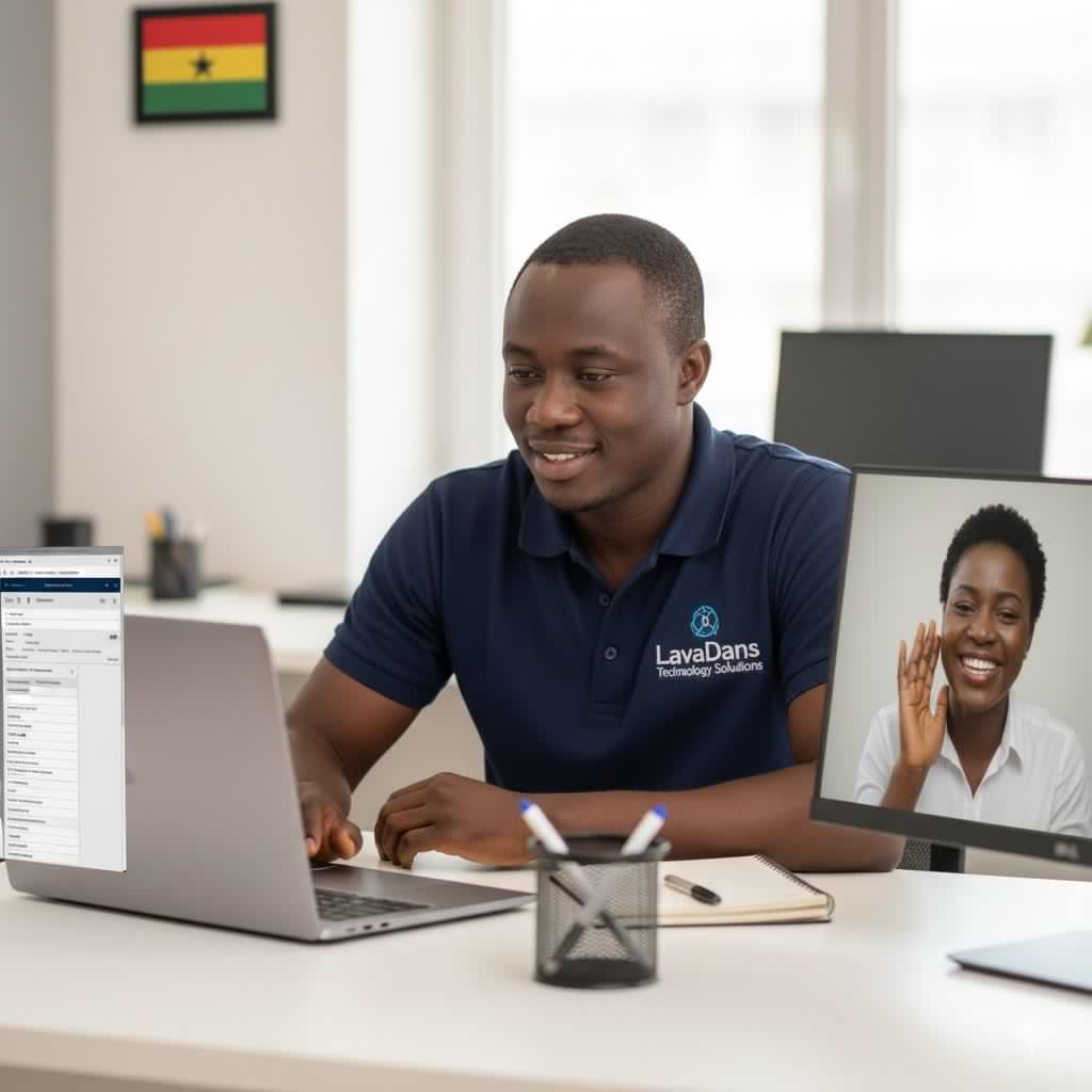 Remote Form Filling Assistance in Ghana  A LavaDans Technology Solutions expert providing remote assistance with an online application form in Ghana.