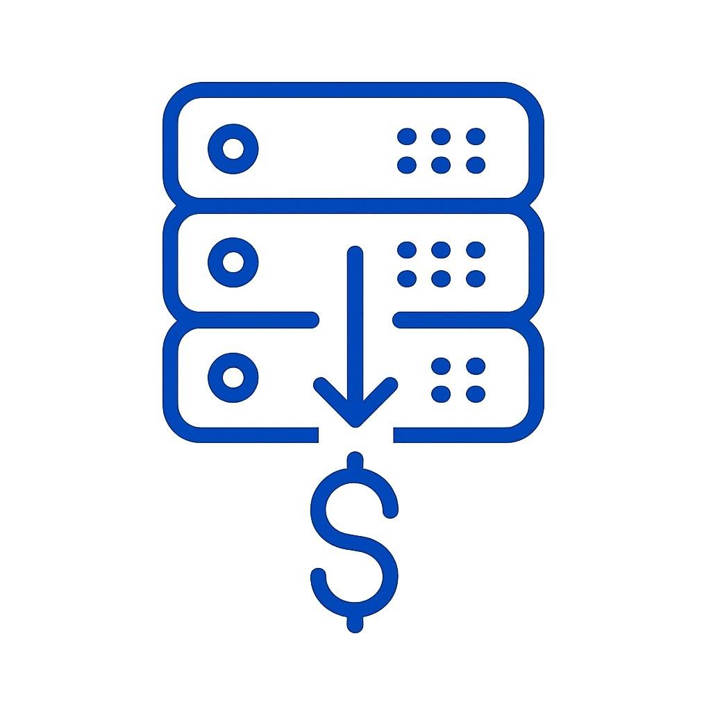 Icon for reducing IT costs with cloud solutions.